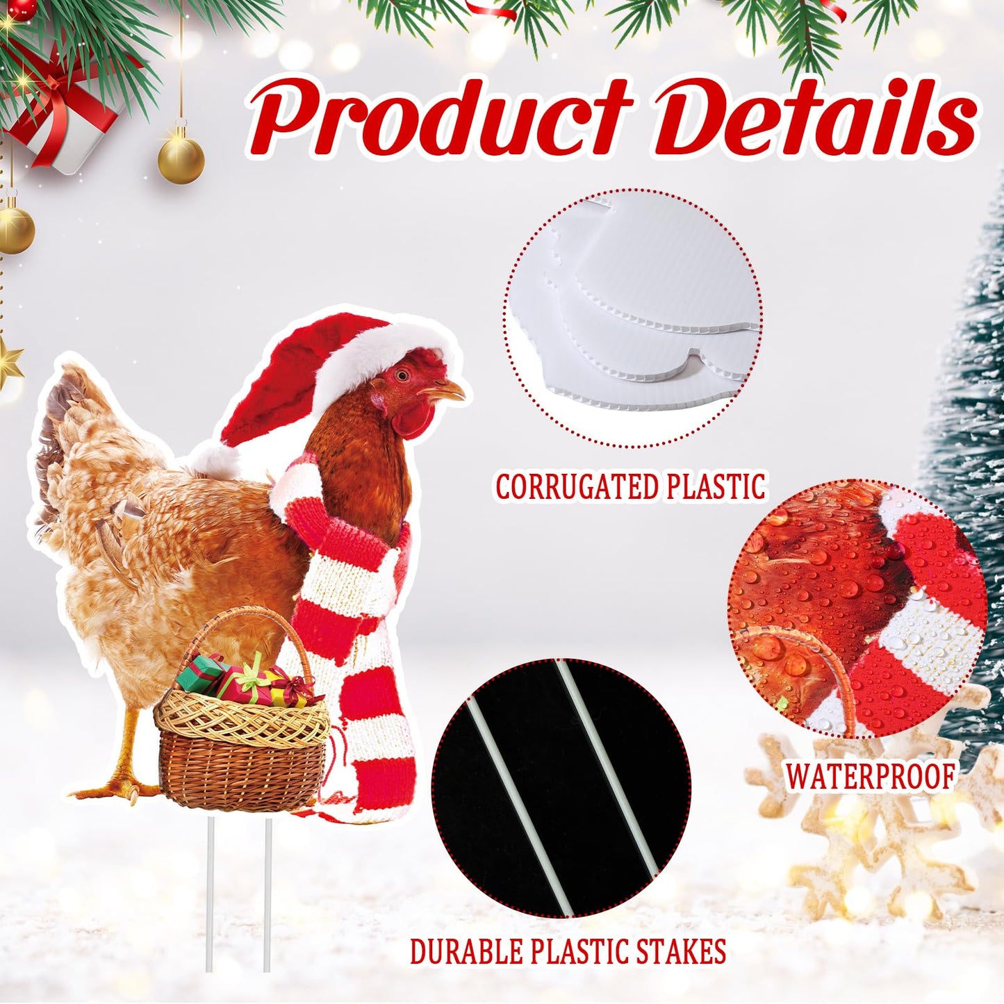 Suzile 8 Pcs Chicken Christmas Yard Signs with Stakes Merry Lawn Sign Pet Theme Christmas Yard Stakes Xmas Outdoor Lawn Decor Waterproof Decorations for Holiday Garden Patio