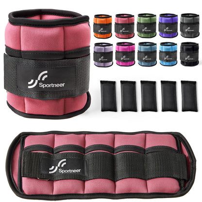 Sportneer Adjustable Ankle Weights Set - 1 Pair (2-10 lbs) Removable Sandbags for Women & Men, Comfortable Neoprene Leg Weights for Walking, Running, Pilates, Yoga, Home Workout & Physical Therapy, Rosy Melon, 5 lbs x 2)