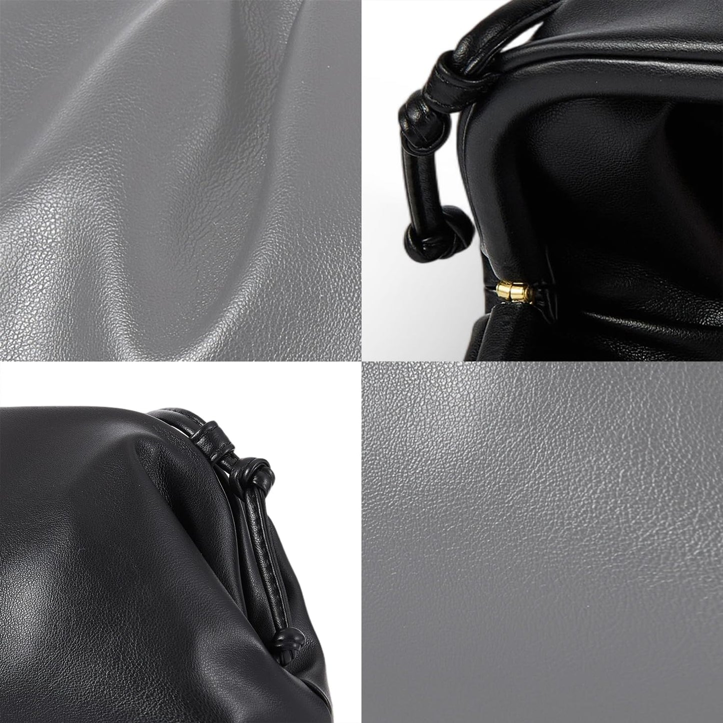 BRYCTSISEN Elegant Vegan Leather Clutch Bag for Women Dressy Pleated Cloud Dumpling Purse Super Soft PU Evening Handbag (Black, Small)
