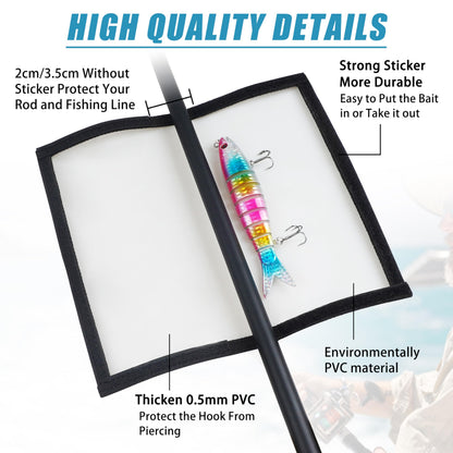 Fishing Lure Wraps for Fishing Rod with Velcro 4 Packs Bait Storage Covers Clear PVC Lure Protector Medium Large Sizes (M+L-BLACK-4PCS)