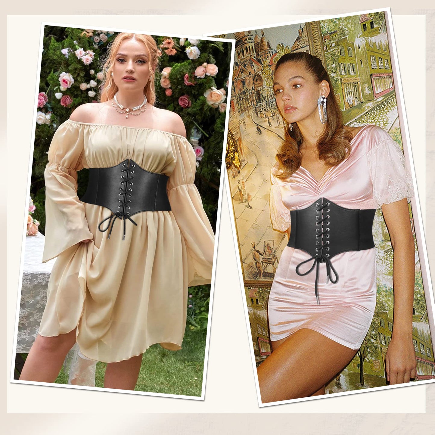 JASGOOD 3 Pack Women’s Elastic Costume Waist Belt Lace-up Tied Waspie Halloween Corset Belts for Women