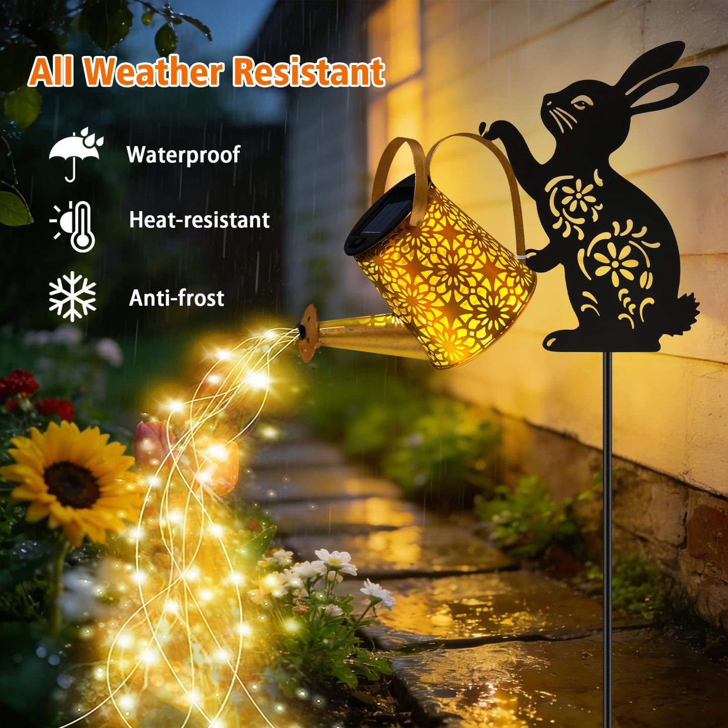Solar Watering Can Lights, Bunny Hanging Lantern Solar Lights Outdoor, Rabbits Lover Gifts for Mom Women Birthday Mother's Day Christmas, Waterproof Garden Decor Outside Patio Yard Pathway Backyard