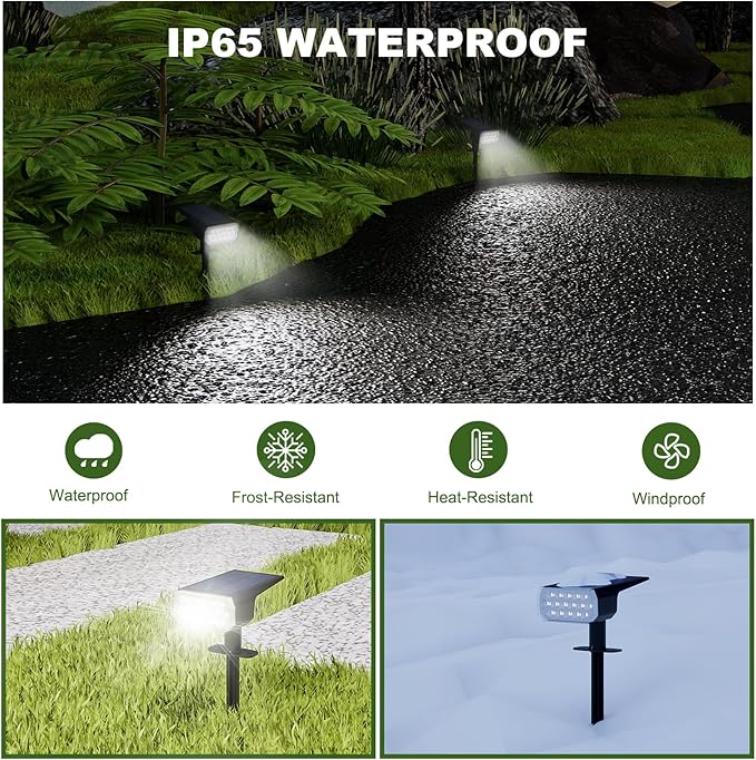 Solar Lights Outdoor Waterproof, Solar Spot Lights with 3 Mode, 2-in-1 Solar Outdoor Lights for Garden Yard Outside Landscape, 2 Pack