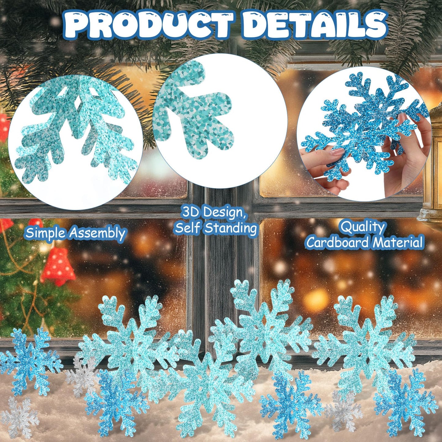 AmazingSpark 45 Pcs Winter Paper Snowflake Table Decorations 3 Sizes 3D Snowflake Tabletop Centerpiece Signs Blue Silver Table Decor for Christmas Winter Wonderland Home Party Holiday Decor Supplies