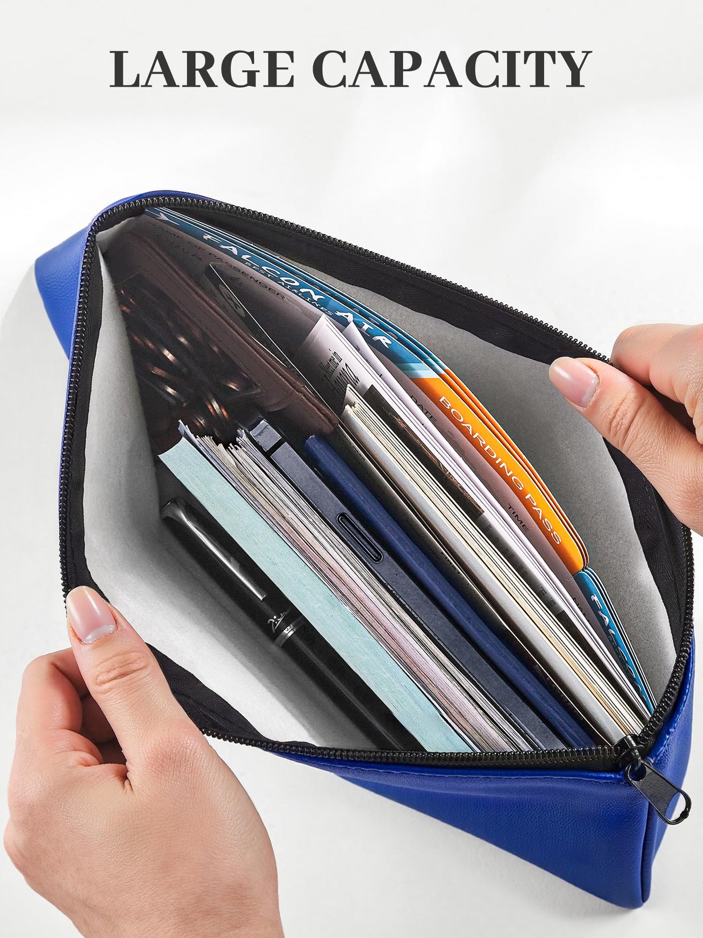 SMARTAKE Money Bags with Zipper, 4-Pack Bank Bags with Label, Waterproof Leather Money Pouches, for Cash Coin Bill Invoice Deposit Receipt Storage and Organize, 11.5 x 6.2 Inches (Blue)