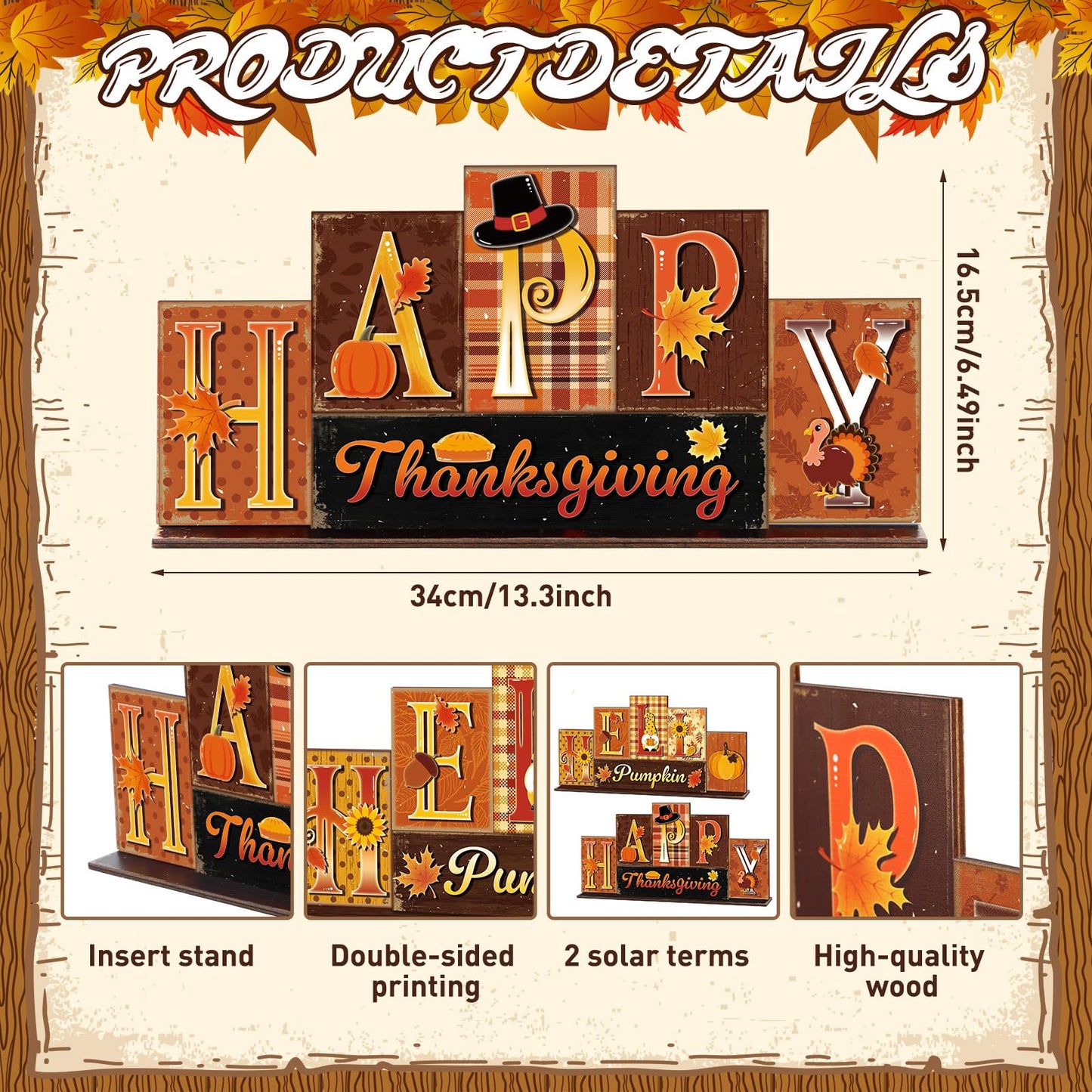 Amyhill Fall Decoration for Home Reversible Thanksgiving Table Decor Fall Tiered Tray Decor Thanks Giving Centerpiece Decorative Turkey Pumpkin Block Sign Gift Farmhouse for Home Kitchen