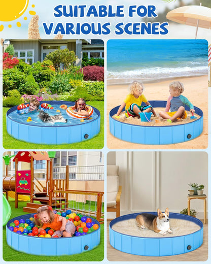 YSJILIDE Portable Dog Pool PVC Pet Swimming Pool Bathtub Collapsible Foldable Dog Pool, Hard Plastic Pool for Pets to Swim and Bath (XL-220Blue)