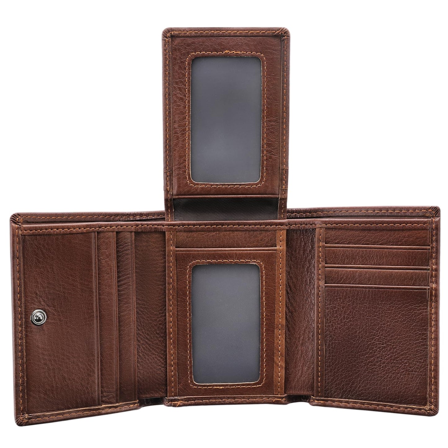 Woltic W Trifold Top Grain Slim Leather Wallet for Men Front Pocket Wallet with RFID Blocking,2 Cash Holders 2 ID Windows, 8 Credit Card Slots, Classic Style Gift For Men (Coffee Brown)
