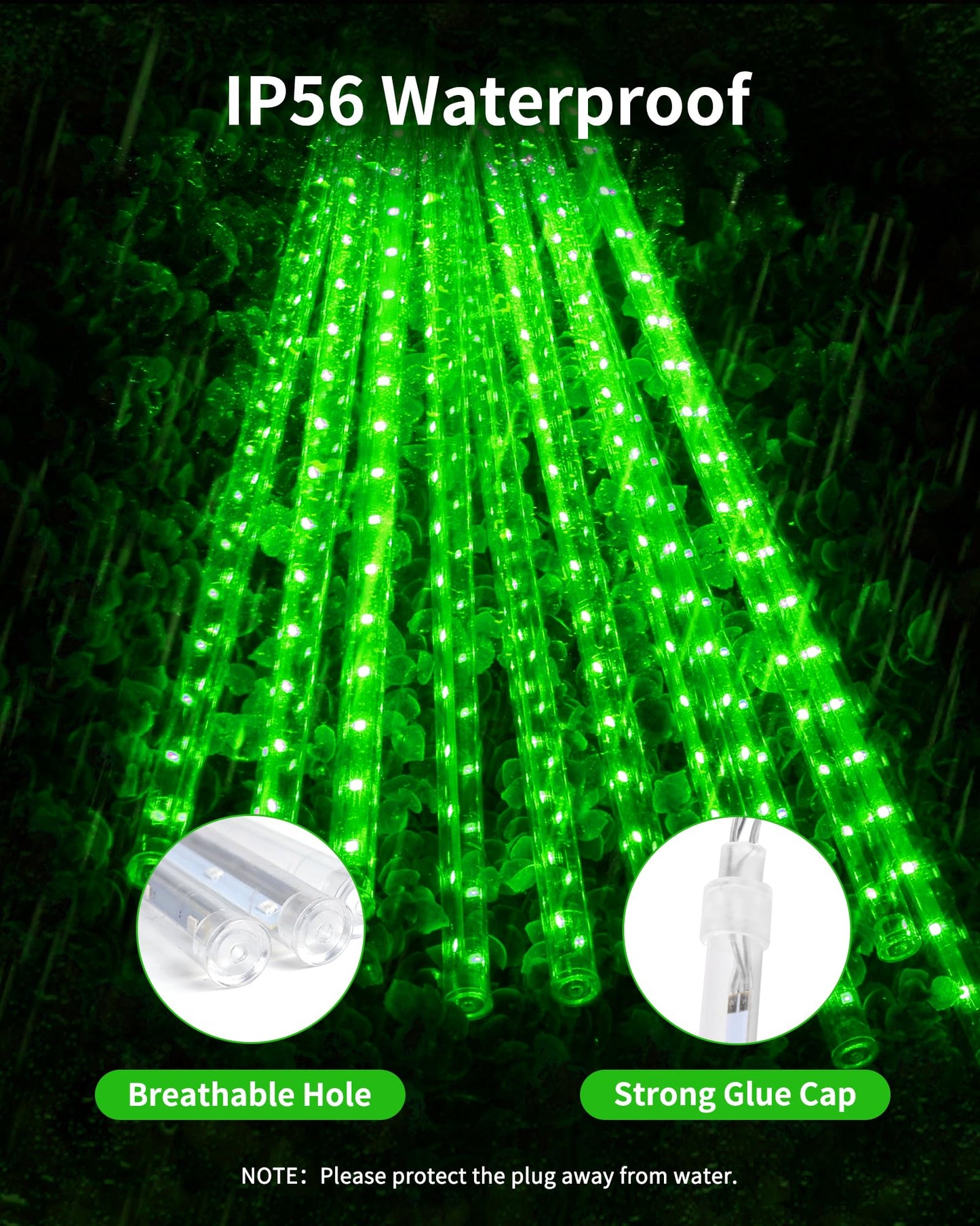 Blingstar Meteor Shower Lights Outdoor Christmas Lights, 16 Inch 10 Tubes 360 LEDs Falling Rain String Light with Timer, Waterproof Plug in Icicle Light for Tree Porch Roof Yard Xmas Decoration, Green