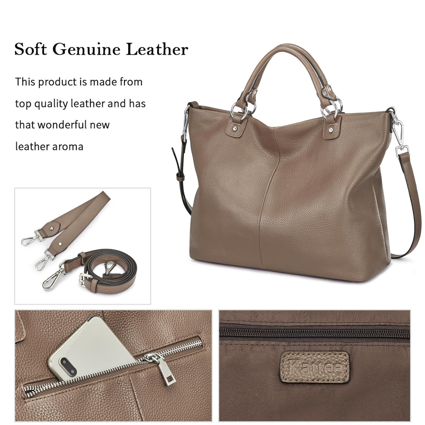 Kattee Women's Soft Leather Tote Bag, Top Satchel Purses and Handbags