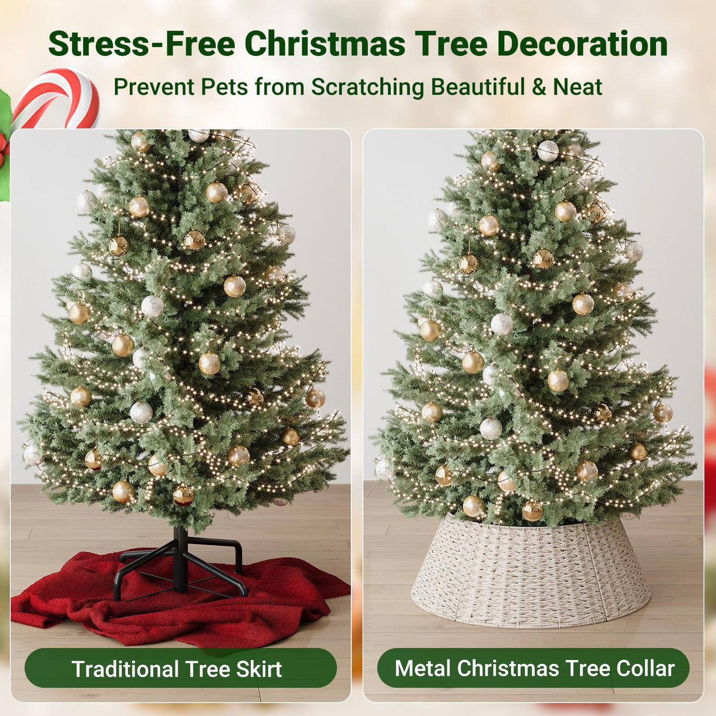 ELYKEN Christmas Tree Collar, 28 Inch Woven Christmas Tree Basket, Cotton Rope Xmas Tree Skirt Tree Ring, Rustic Farmhouse Pencil Tree Collar for Holiday Home Decor