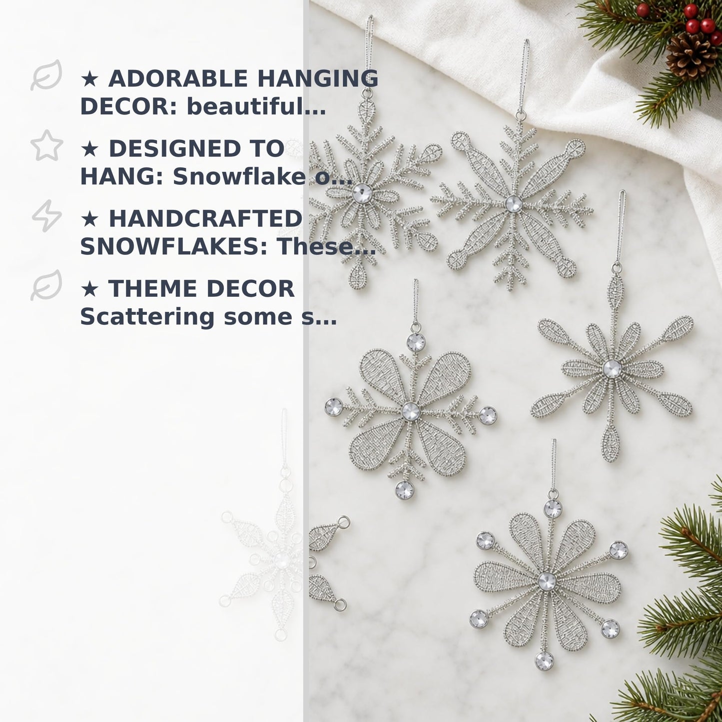 Handmade Snowflake Iron & Glass Pendant Christmas Tree Ornaments Set | ShalinIndia Elegant Hanging Decor for Home and Party Decoration | Ideal 6 Inches Christmas Decorations for Tree (E)
