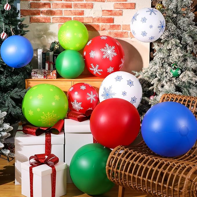Jetec 12 Pcs Giant Inflatable Christmas Ball Inflatable 16 Inch 24 Inch Christmas Ornaments Outdoor PVC Christmas Balls for Tree Yard Hanging Holiday Garden Indoor Outdoor Decor