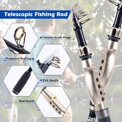 Goture Fishing Rod and Reel Combo - 7FT Carbon Fiber Telescopic Fishing Pole - Spinning Reel 9+1 Shielded Bearings Stainless Steel BB - B