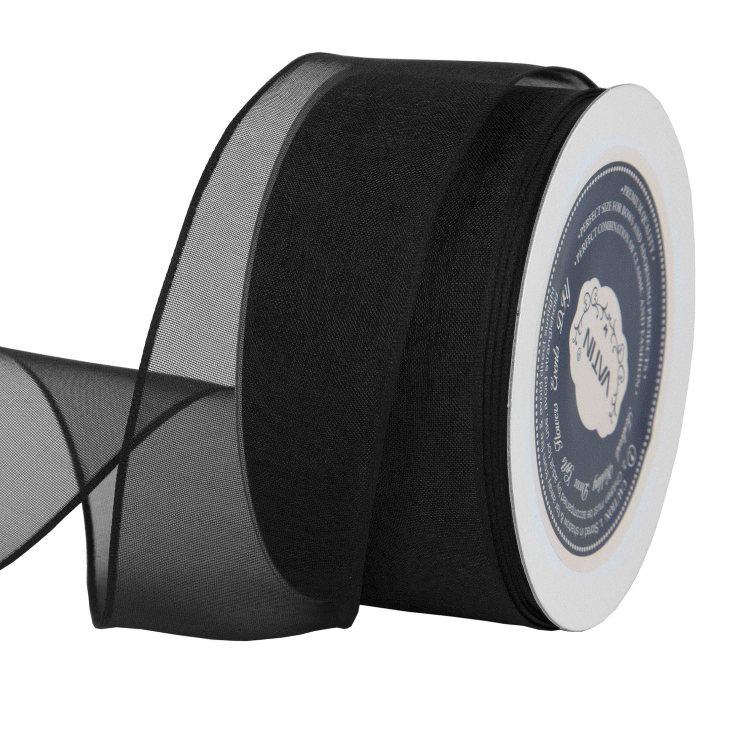VATIN Black Organza Wired Ribbon, 1-1/2" Black Sheer Ribbon with Metallic Edge for Christmas Tree Decoration Gift Wrapping Wedding Crafts -25 Yards
