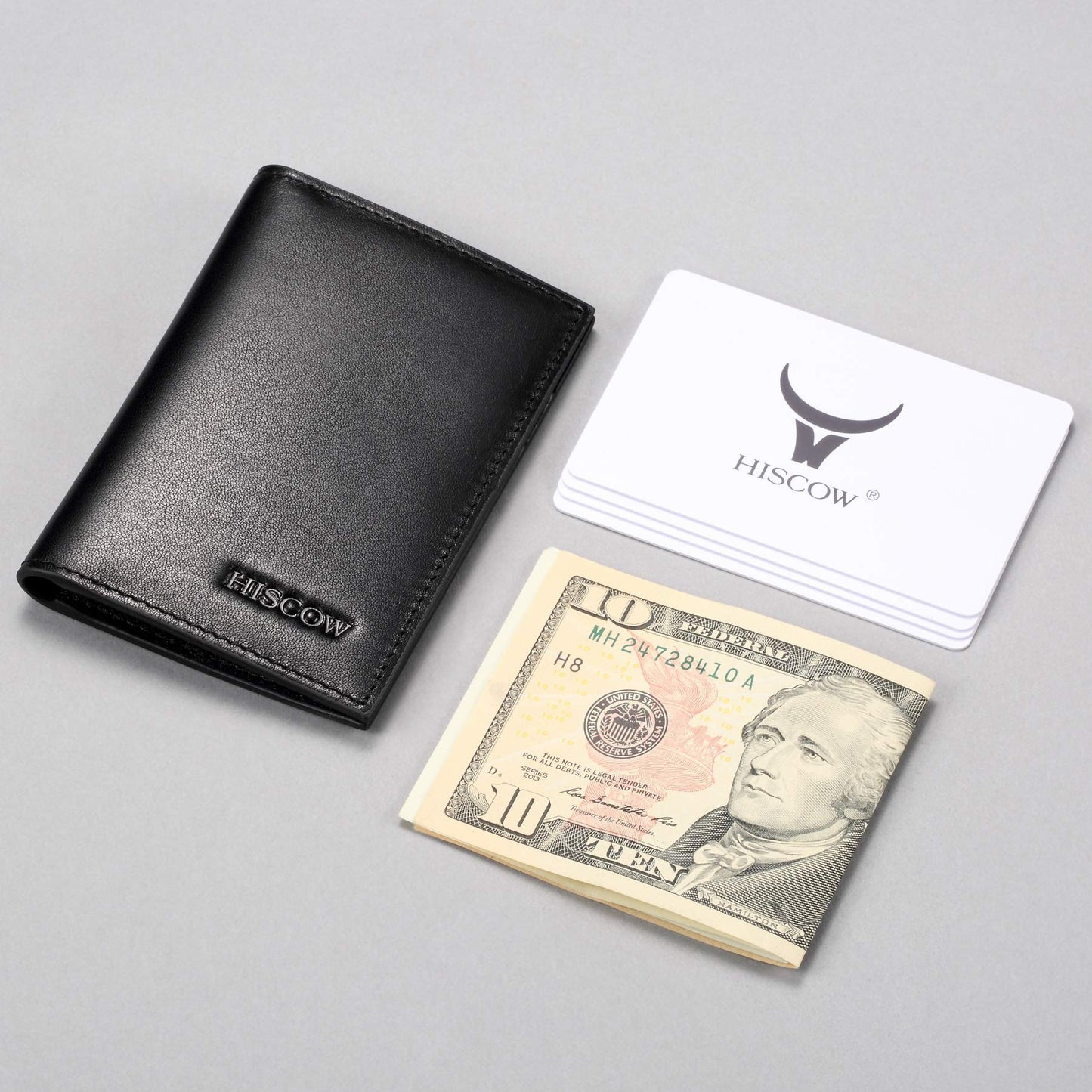 HISCOW Slim Leather Credit Card Holder 4cc for Men & Women, Italian Calfskin (Black)