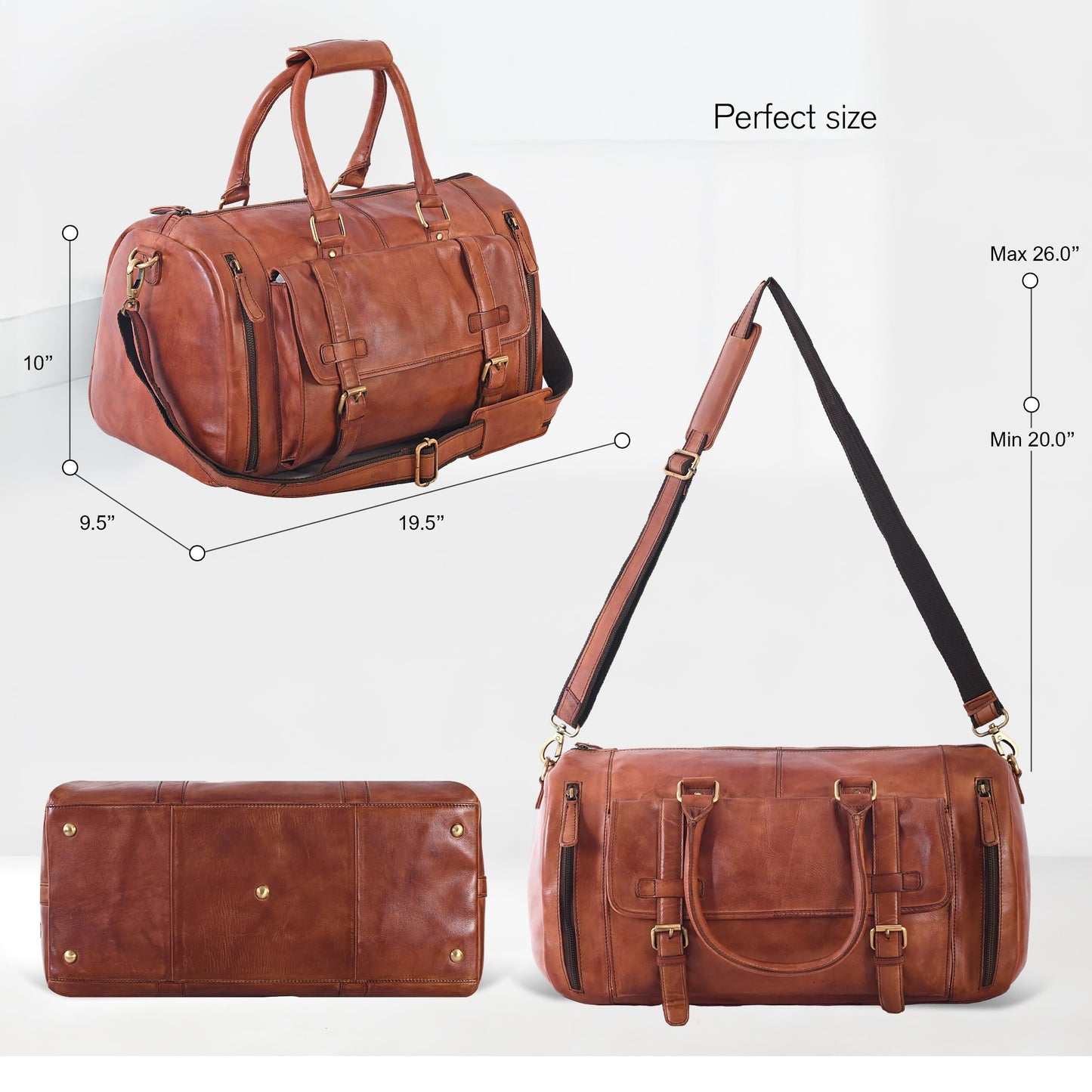 Genuine Leather Duffle Bag for Men | Vintage Weekender Travel Bag | Overnight Carry-On Luggage | Handmade Leather Gym Bag for Men