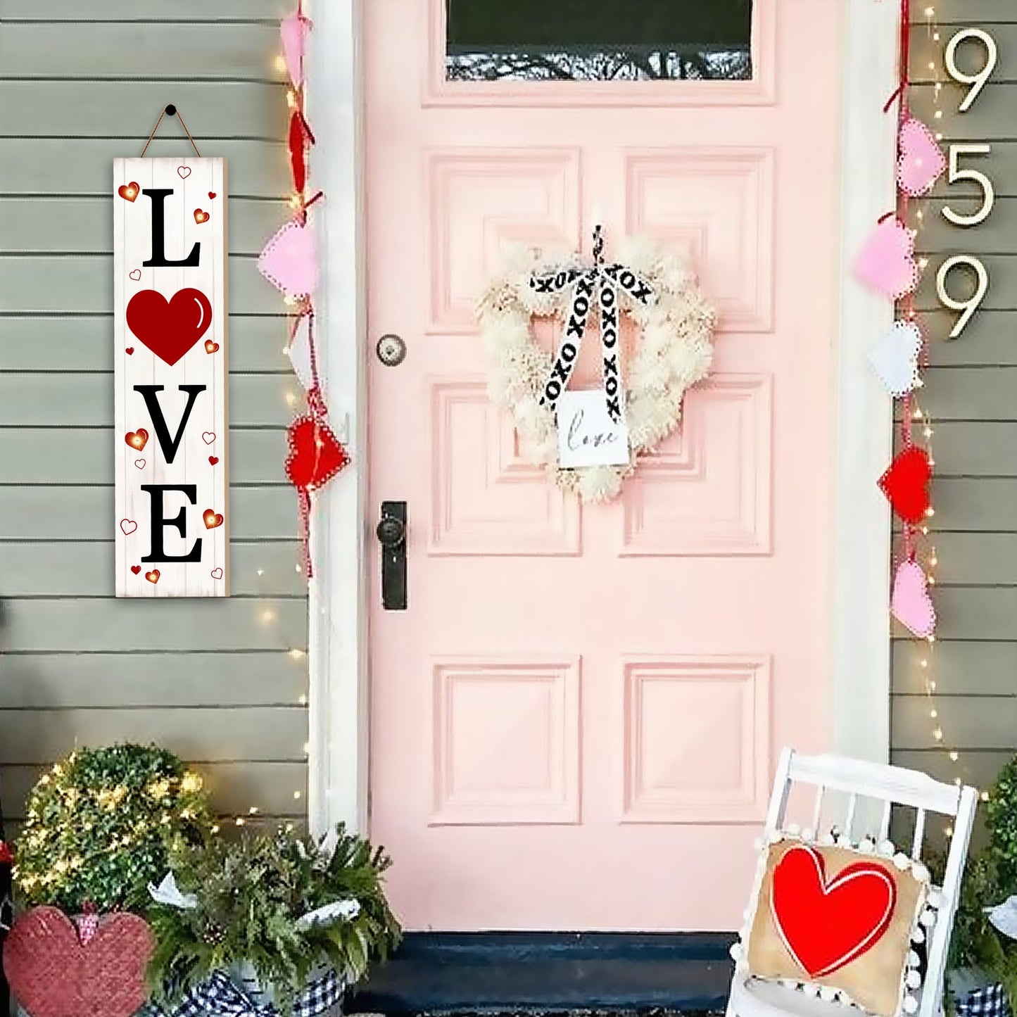 Lighted Wooden Love Sign, Rustic Valentine’s Day Porch Sign for Front Door Decorations, Valentines Love Decor Home Hanging Signs Wall Sign 31.5"H