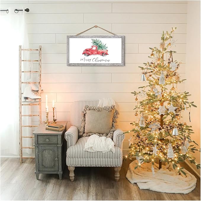 Farmhouse Wall Decor Sign Christmas Decoration Indoor Christmas Wall Decor With 10 Interchangeable Holiday Sayings Merry Xmas Sign for Xmas Thanksgiving Rustic Home Decors Living Room Bedroom 9x17