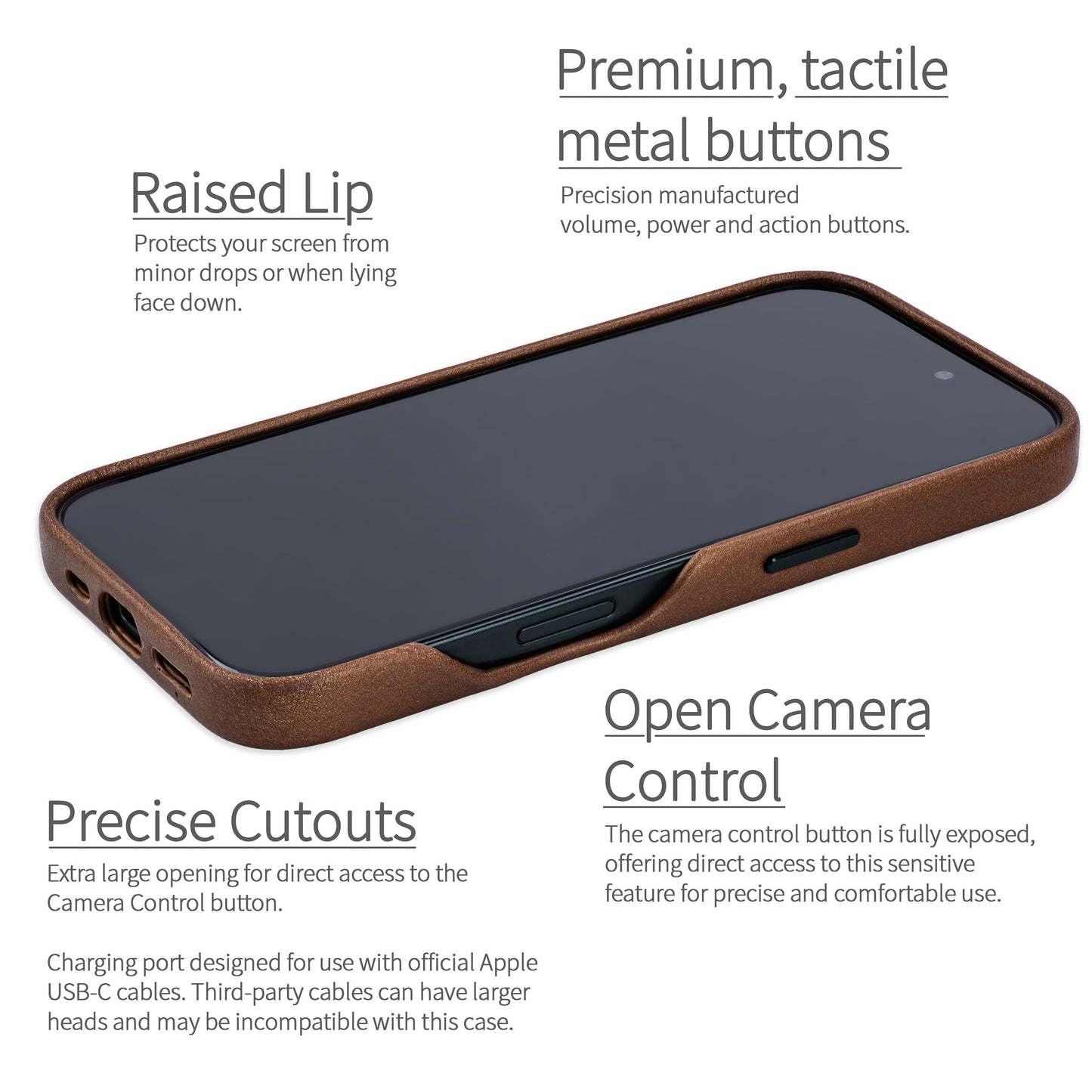 Dockem Genuine Leather Case V2 for iPhone 16 with Full Camera Control Cutout, Compatible with MagSafe (MSGL, Brown)