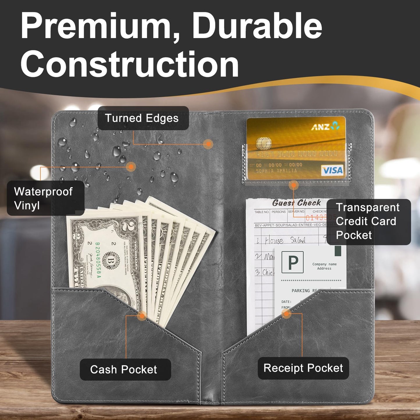 Cobak Restaurant Check Presenters - Customer Check Holder for Restaurants, Restaurant Bill Holder, Gray - 20 Pack