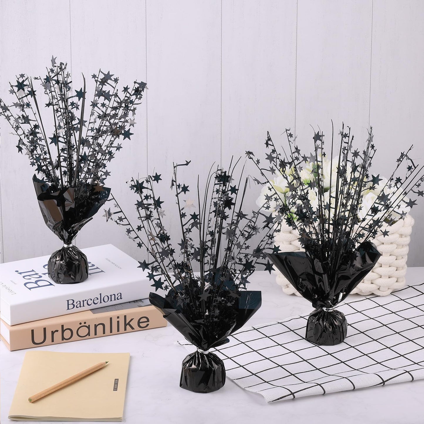 6 Pack Metallic Foil Spray Centerpiece Star Table Decoration Burst Table Centerpieces for Birthday Weddings Anniversaries Christmas New Year Holiday Party Supplies Decor (Black)