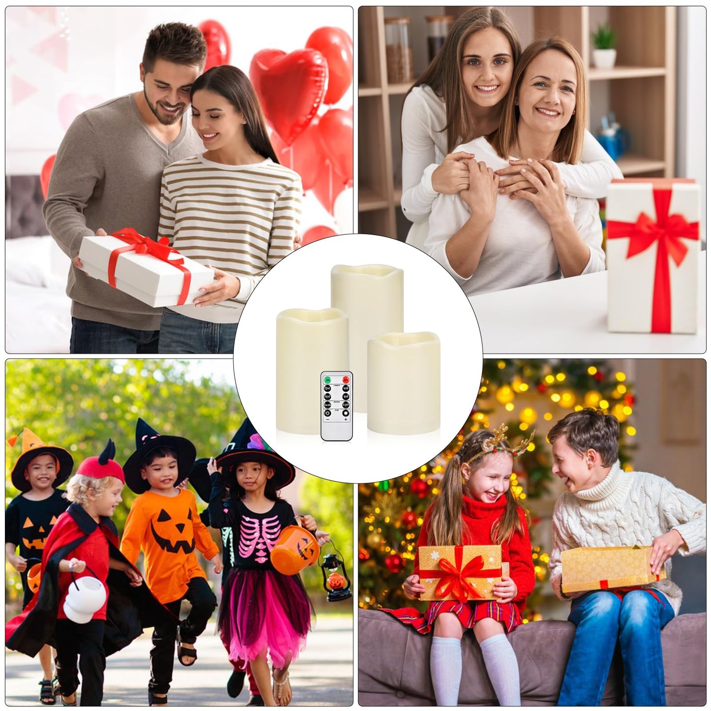 Flameless Candles 4" 5" 6" Outdoor Indoor Pillars Battery Operated Flickering Candles Include 10-Key Remote Timer 400+ Hours by 2 AA Batteries (Ivory Candle - Warm light, 3"D x 4"|5"|6" H - 9 Pack)