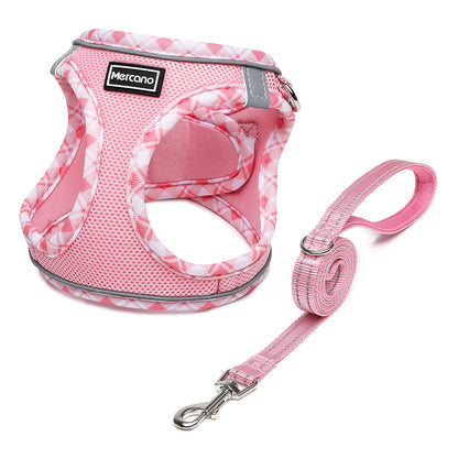 Mercano Soft Mesh Dog Harness and Leash Set, No-Chock Step-in Reflective Breathable Lightweight Easy Walk Vest Harnesses with Safety Buckle for Small Dogs, Cats (Pink, S)