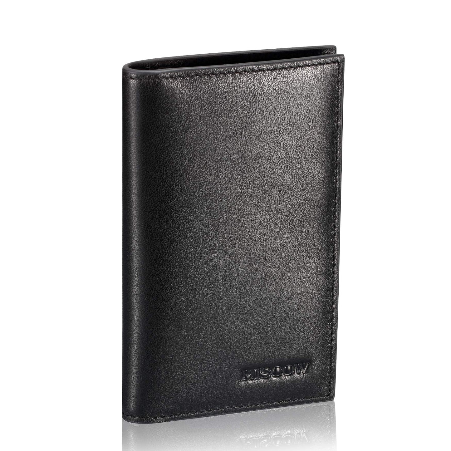 HISCOW Slim Leather Credit Card Holder for Men & Women 8cc, Italian Calfskin (Black)