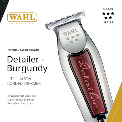 Wahl Professional Detailer Corded Trimmer Adjustable T Blade Lightweight Rotary Motor Complete Kit Burgundy