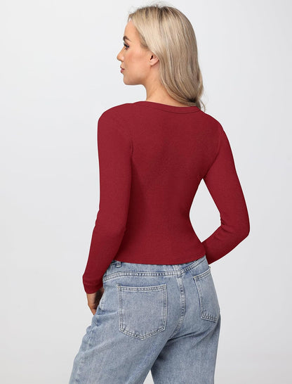 Womens Long Sleeve Tops Fall Lightweight Cardigan Cropped Going Out Shirts Ribbed Button Down Cute Trendy 2025