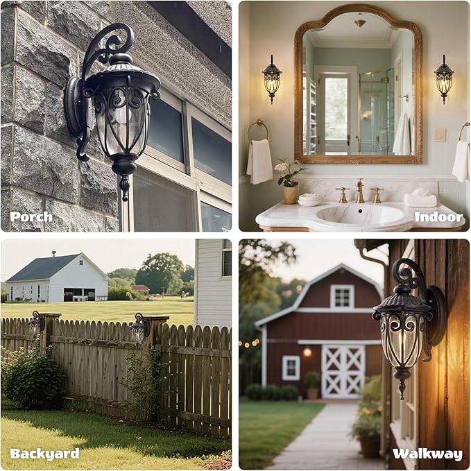 18in Dusk to Dawn Outdoor Wall Light for House, Bronze Exterior Wall Lantern for Garage, Aluminium Porch Door Lights Fixture with Clear Seeded Glass Shade for Entryway, Front Door