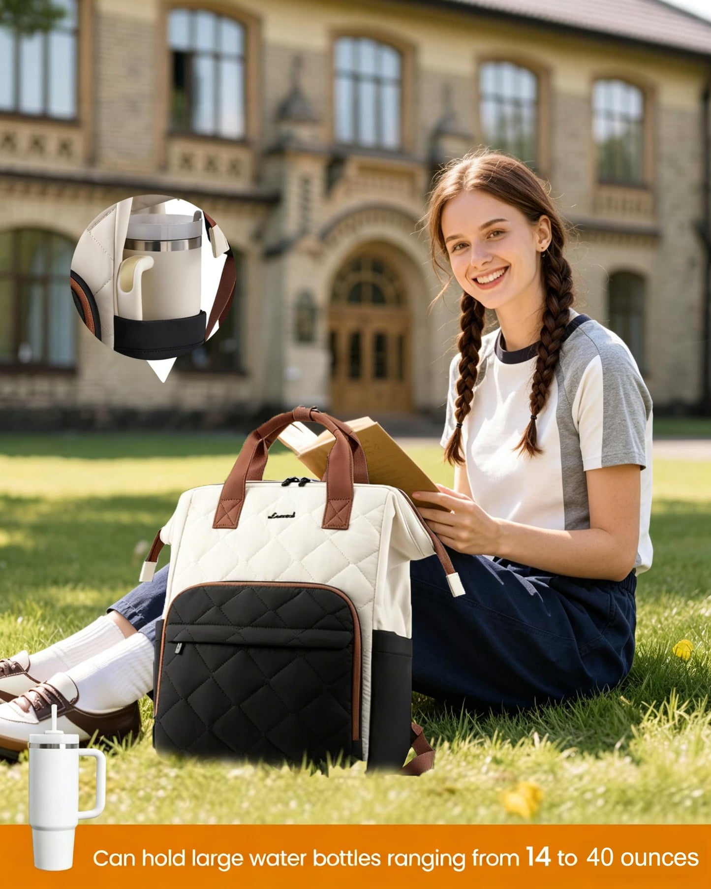 LOVEVOOK Laptop Backpack for Women, 15.6 inch Work Travel Backpack Purse, Puffer Quilted Laptop Backpack Casual Daypack for Nurse Teacher，Black-White-Gray