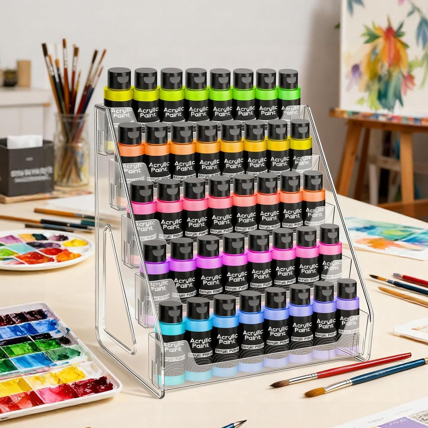 Vowcarol Clear Acrylic Paint Organizer Tall Version - 5 Layers, Miniature Paint Holder, Craft Organizer Rack