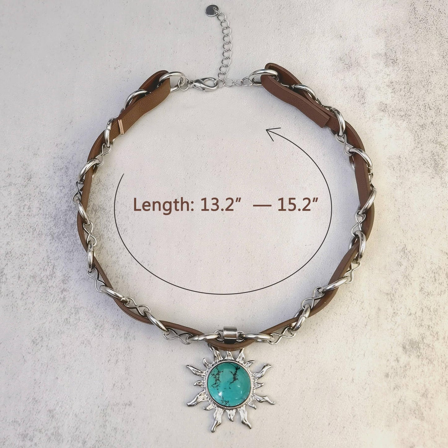 Ladywowu Turquoise Choker Necklace, Western Necklace with Sun Pendant, Adjustable Turquoise Necklace for Women