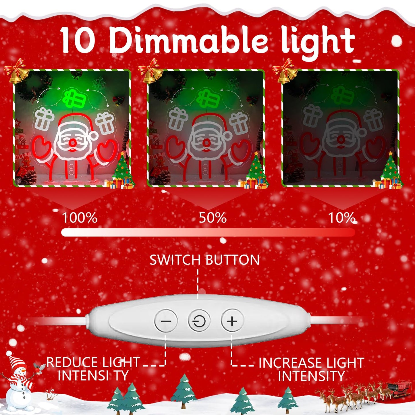 Santa Claus Neon Sign Waving Santa Window Neon Light for Wall Decor Dimmable Christmas Light Up Sign Led Santa Throwing Gift Box Decoration for Party