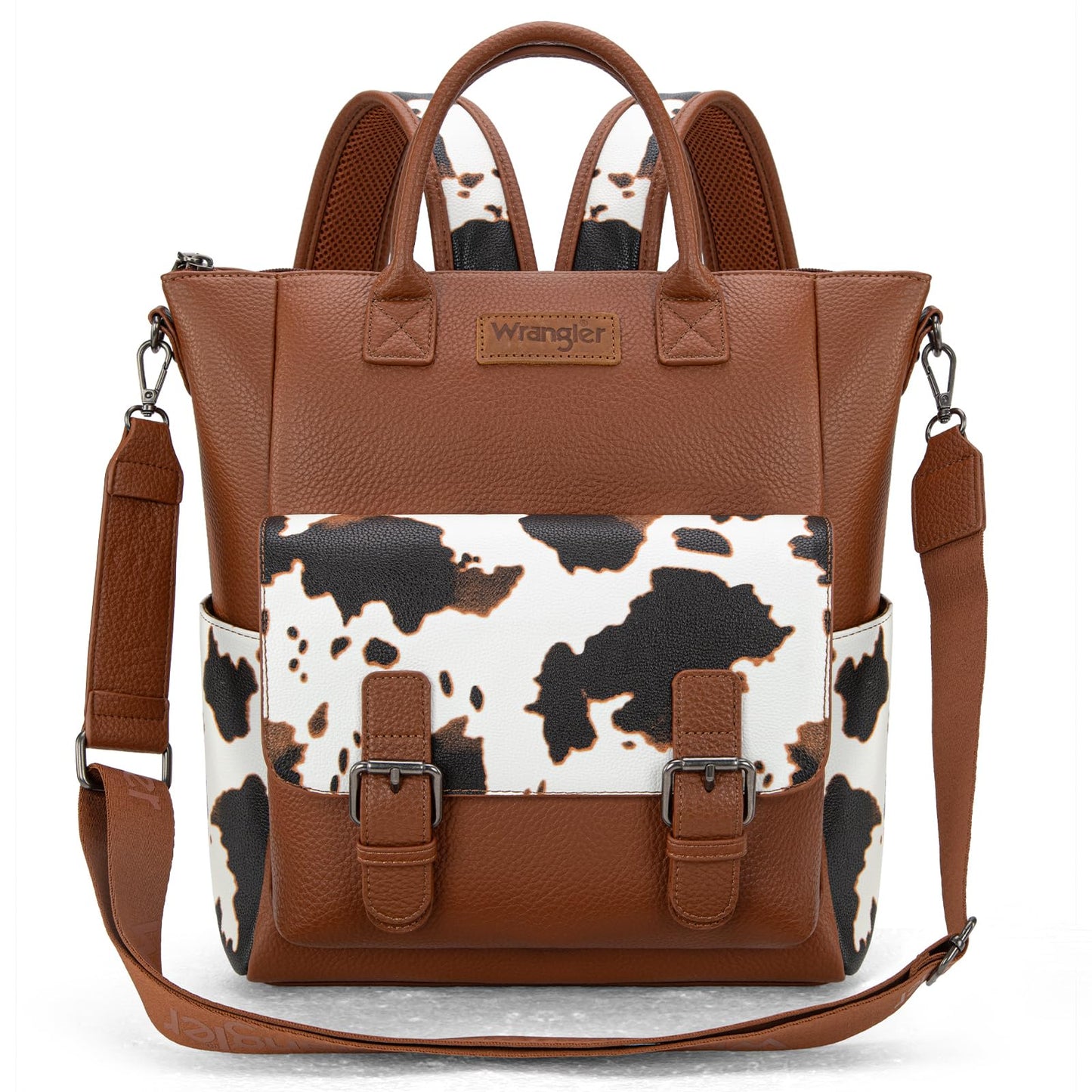 Montana West Wrangler Womens Convertible Backpack Purse Cow Printed Backpack with Adjustable Crossbody Shoulder Strap for Work Travel WG175-9110COW-BR