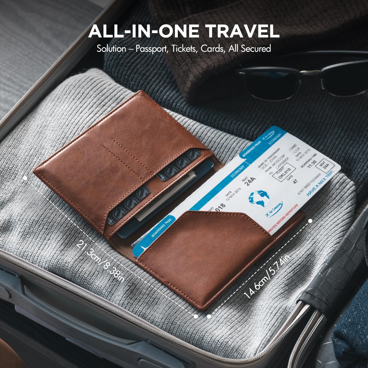 VULKIT Passport Holder for Travel, Rfid Blocking Passport Cover, Slim Travel Wallet for Men & Women, Cognac Brown
