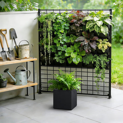 Kante 10 Inch Square Concrete Planter for Outdoor Indoor Home Patio Garden, Large Plant Pot with Drainage Hole and Rubber Plug, Black