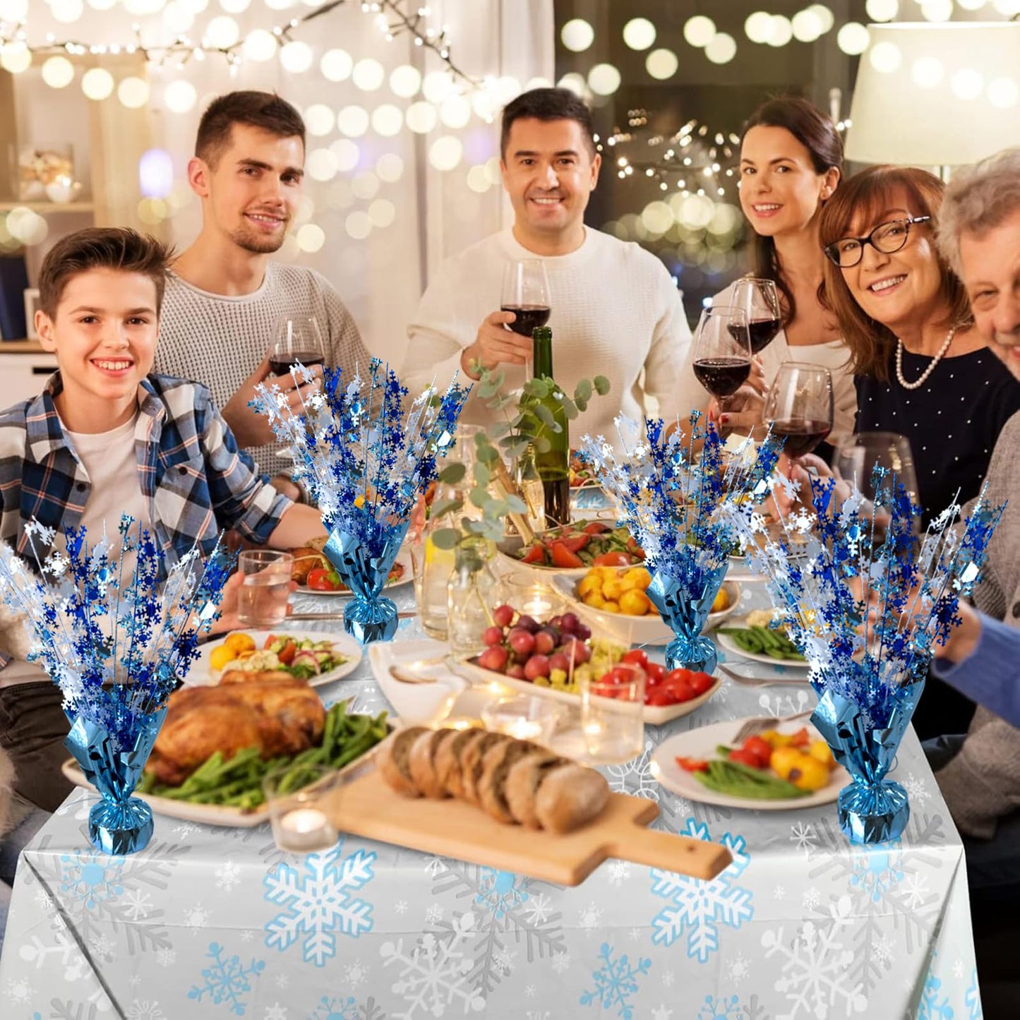 FUBININA 6 Pack Winter Wonderland Snowflake Table Decoration Metallic Blue White Glitter Foil Spray Tabletop Centerpieces for Winter Christmas Xmas Frozen Birthday Wedding Baby Party Supplies Decor
