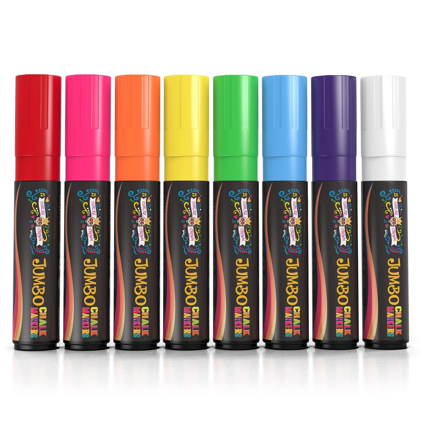 Jumbo Liquid Chalk Markers - Bold Chalk Markers for Chalkboards, Window Marker, Chalks Pens for Signs, Blackboard, Glass - Square Reversible Tip (15mm, 8 Pack)