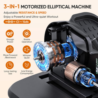 Dripex Under Desk Elliptical Machine, 3-in-1 Electric Seated Pedal Exerciser, Portable Leg Exerciser While Sitting for Seniors with Remote, 16 Adjustable Speed & Resistance, Fully Assembled