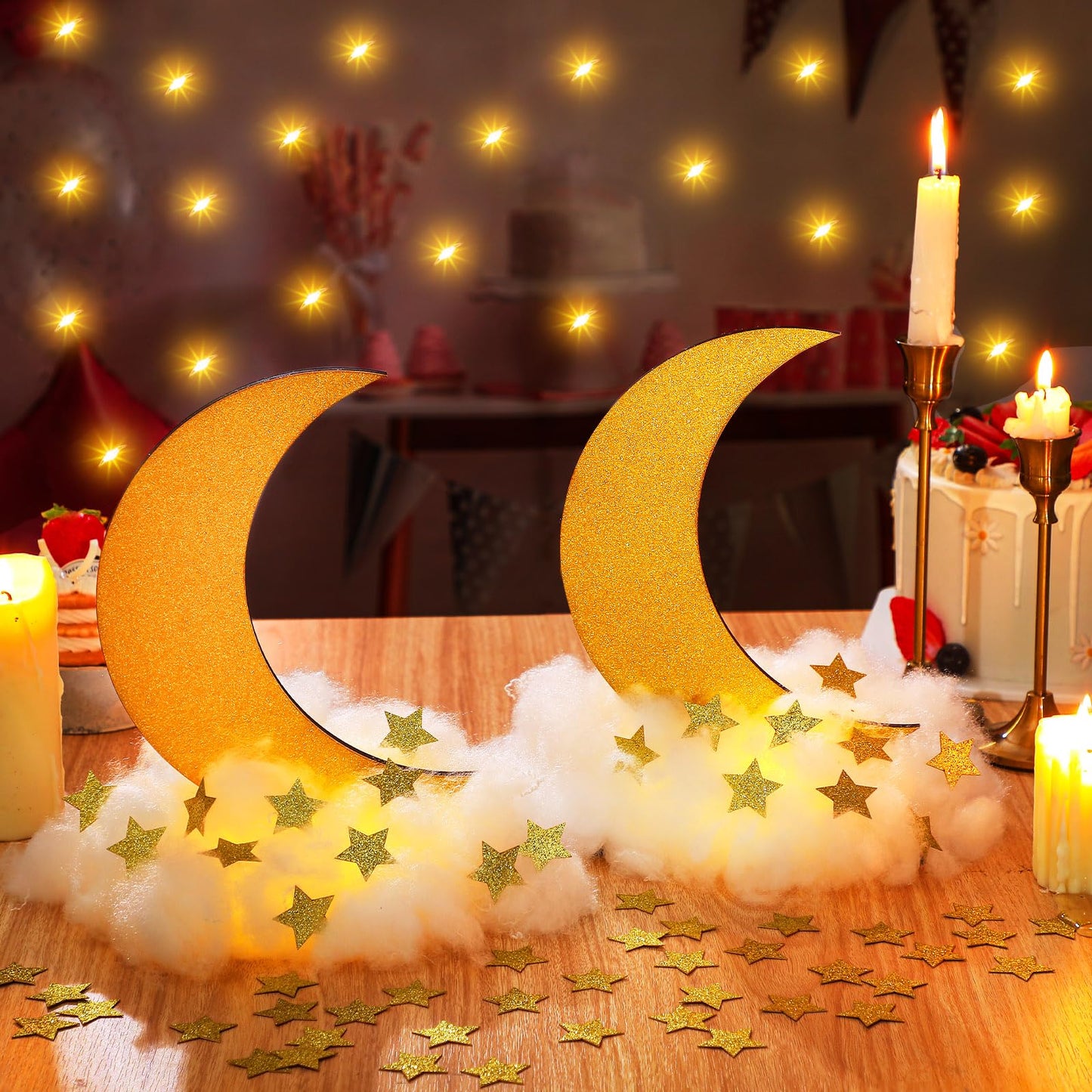 Wonderjune 9 Sets Twinkle Twinkle Little Star Table Centerpieces DIY Moon Stars Baby Shower Decorations Light Star Cloud Decor for Baby Shower Birthday Party DIY Crafts(Glitter Gold)