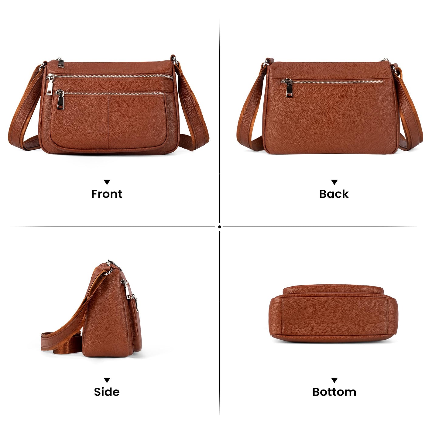 befen Cognac Brown Soft Genuine Leather Crossbody Purse for Women Lightweight Leather Cross Body Shoulder Bags Handbag for Travel