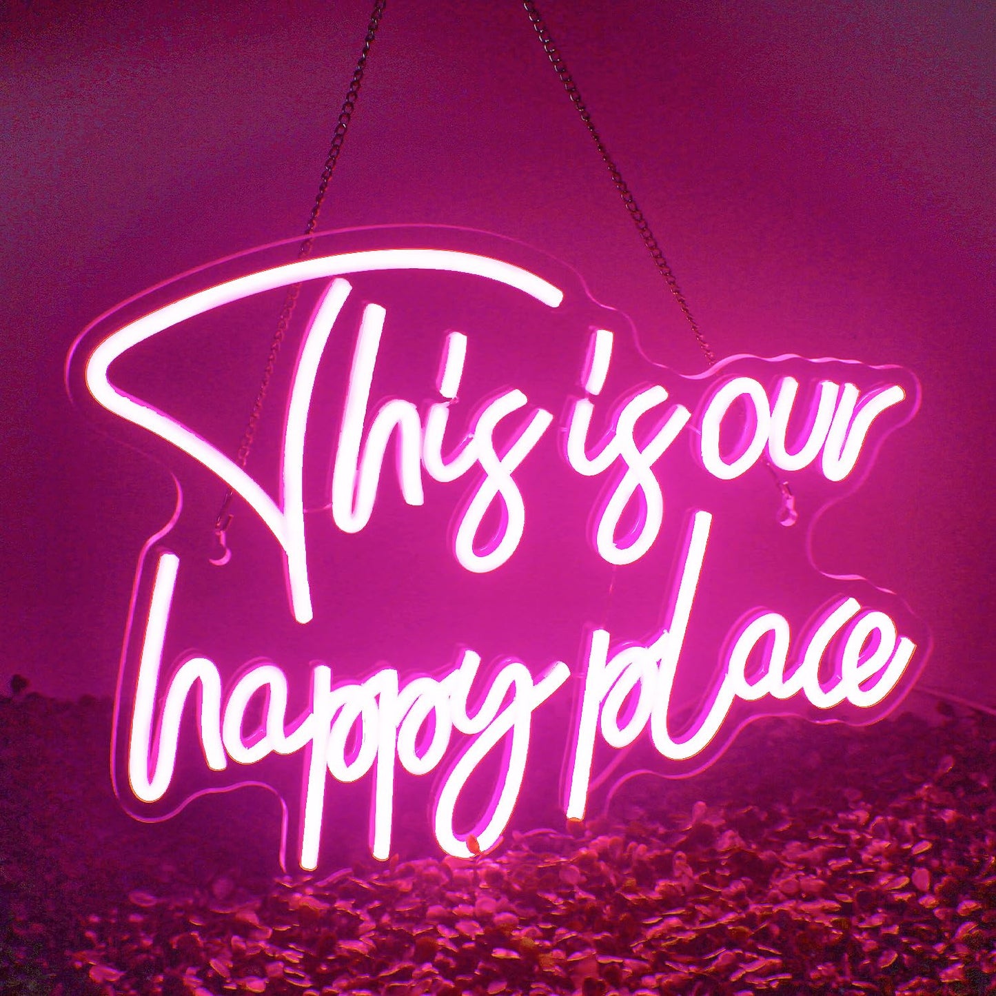 NOSUN This is Our Happy Place Neon Sign Pink Neon Signs for Wall Decor Pink Neon Light Sign with Dimmable Letter Neon Signs for Bedroom Bar Party Club Home Wedding Birthday Party LED Decorations