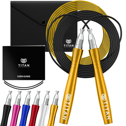 Titan Armour® Speed Rope - Professional Self-Locking & Adjustable, Adult Speed Jump Rope | 2 x Steel Ropes, Cable Protector & Travel Case | Jump Rope Crossfit, Boxing, Fitness MMA for Men & Women