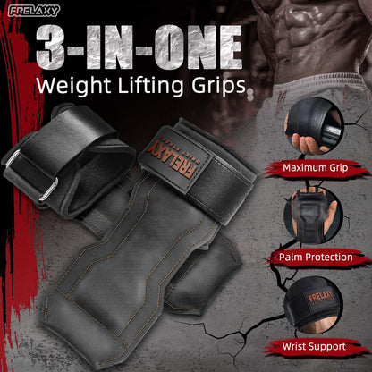 Frelaxy Lifting Wrist Straps, Rubber Weight Lifting Grips with Non-Slip Palm & Wrist Wraps Support for Deadlifts, Pull Ups, Rows, Heavy Powerlifting, Lat Pulldowns (Brown)