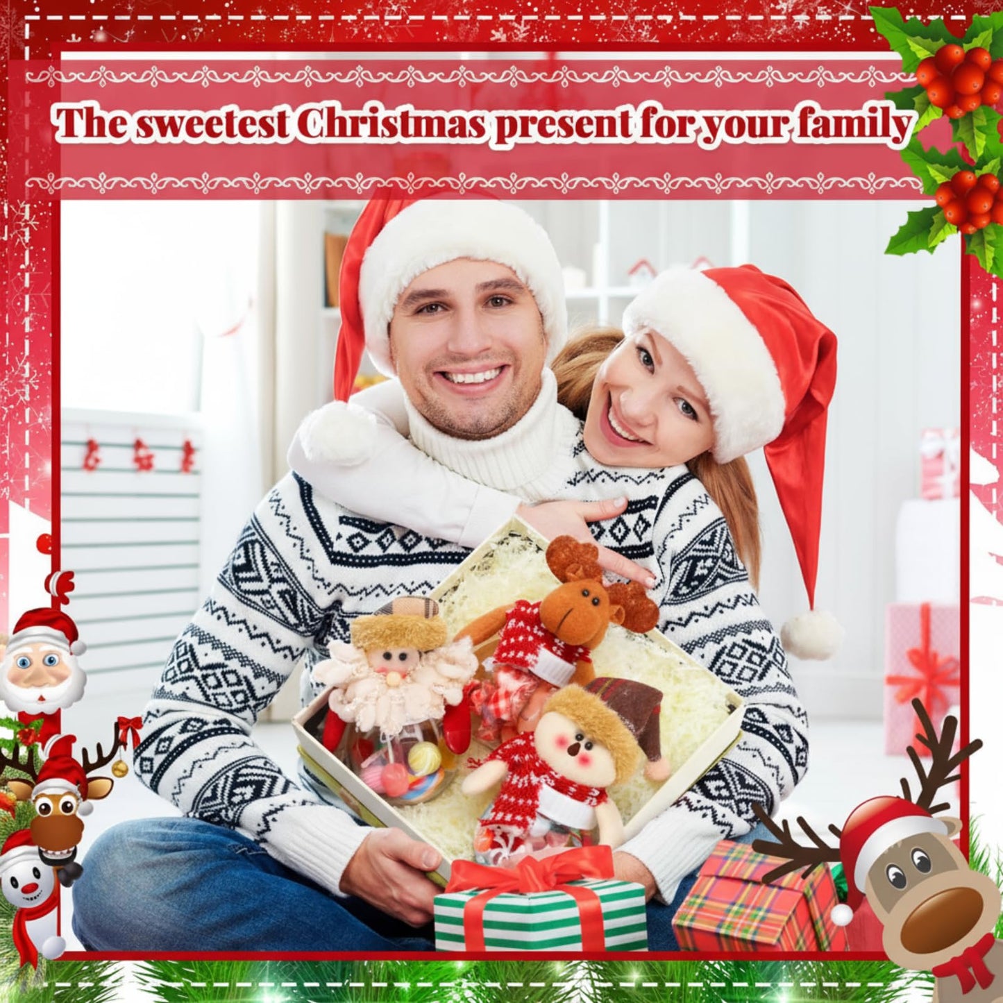 Reallnaive 12 Pcs Christmas Candy Jars with Snowman Santa Elk Lid 5.91 x 3.1 Inch Plastic Clear Christmas Cookie Chocolate Jar Xmas Snack Food Storage Container for Gifts Holiday Party Favor Supplies