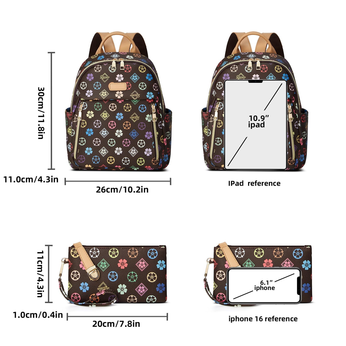 Makes Mini Backpack for Women, Stylish Daypack Purse Handbag Small Casual Daily Travel Bag, Lady Girls Gifts for Work School, 2pcs Sets
