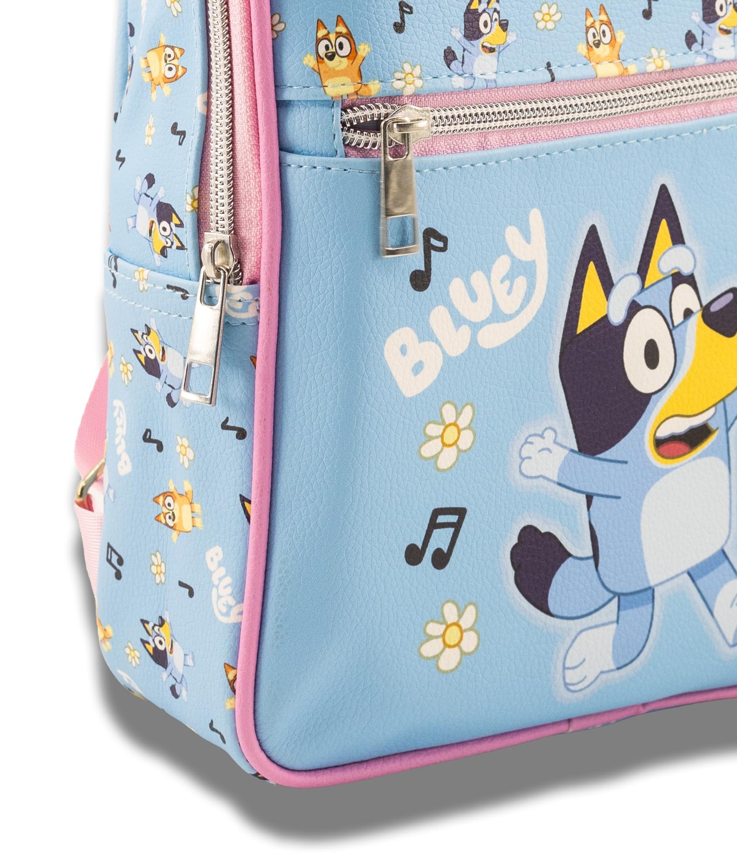 Fast Forward Bluey Mini Backpack for Kids & Adults | 10" PU Leather Bluey Backpack Purse Featuring Bluey | Toddler Travel Bag, Small Backpack Bookbag for School, Travel, or Everyday Use | Ages 3+